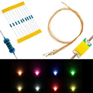 10x Superhelle LEDs SMD 0402 mit Kupferlackdraht 20cm + 12V Vorwiderstand - Picture 1 of 11