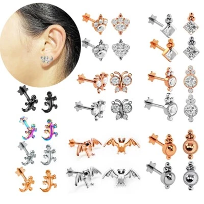 2X Piercing Roségold Ohrringe Ohr Stecker Zirkonia Knorpel Stud Tragus Labret - Bild 1 von 4