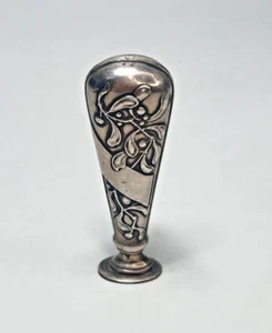 19c. Art Nouveau French Sterling Silver Wax Seal Stamp Mistletoe No Monogram - Picture 1 of 9