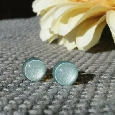  Ohrstecker Cabochon Hellblau strahlend Handgemacht Ohrringe Nickelfrei Blau 16 - Bild 1 von 4