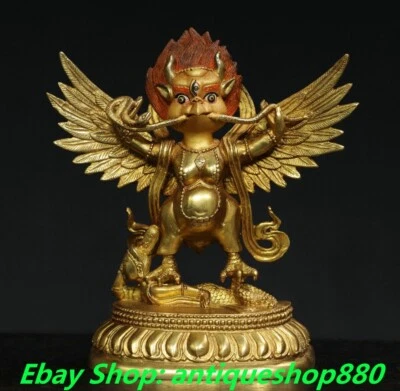 Antigua estatua de Buda de águila pájaro Garuda con alas de bronce dorado Redpoll tibetano de 7"" Foto 1 de 4