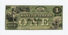 1862 $1 The Manufacturers Bank - Macon, Georgia Note Civil War Era