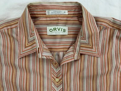 Camisa Orvis sin arrugas manga larga abotonada mujer talla 16 colorida a rayas Foto 1 de 4