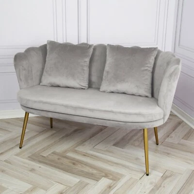 Genesis Flora 2 Seater Sofa Loveseat Couch With Golden Metal Legs - Grey - Image 1 of 4