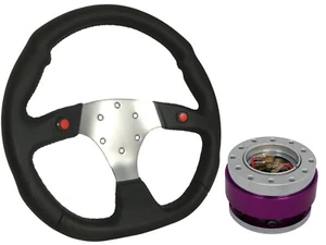 F1 CHROME Steering Wheel + Chrome Purple Quick Release boss CP for RENAULT - Picture 1 of 5