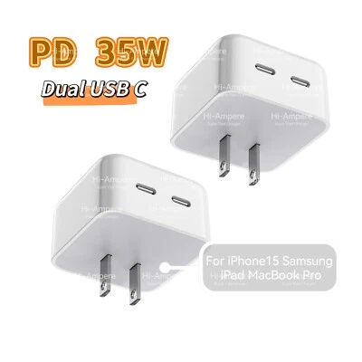 Dual USB C Super Fast Charger Cube 35W PD Type C Adapter For iPhone Samsung iPad - Image 1 of 4