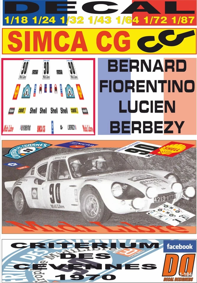 DECAL SIMCA CG 2200 PROTO MC BERNARD FIORENTINO C.DES CEVENNES 1970 (08) - Image 1 of 1