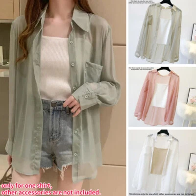 Women Chiffon Shirt Tops Sheer See Through Outwear Sun Protection Jacket - Image 1 of 4