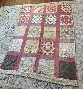 Vintage Quilt Hand Stitched Unfinished Damaged 52x70 - Picture 1 of 9