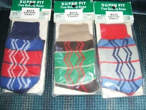 VINTAGE Retro 50's-60's NOS SUPER FIT BOYS COTTON FANCY SOCKS 3 PAIRS NEW RARE - Picture 1 of 1