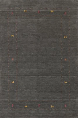 Little Animal Bordered Design Living Room Gabbeh Gray Wool Handmade Rug 5'x8' - Image 1 of 4