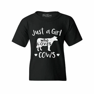 Just A Girl Who Loves Cows Youth's T-Shirt Cow Lover Farmer Shirts - Picture 1 of 10