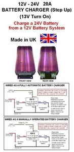 BATTERY CHARGER 12V to 24V STEP UP DC-DC 20AMP / 480W (13V Turn On) Model E912 - Picture 1 of 1