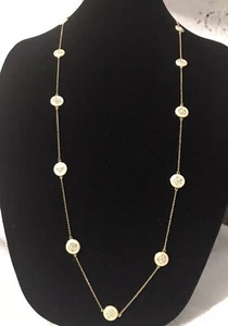 Goldtone Chain Necklace Enamel And Rhinestones Disks Stations New No Tags - Picture 1 of 10