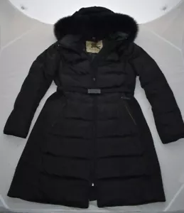 Burberry Black Down Quilted Zip Through Fox Fur Jacket Coat Womens Large UK12 - Picture 1 of 12