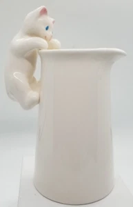 Kitten Cat Climbing White Ceramic Creamer Vintage 5" - Picture 1 of 5