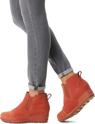 Sorel Evie Botín de Cuña para Mujer Talla 6.5 Rojo Warp Impermeable Gamuza Chelsea NUEVO Foto 1 de 4