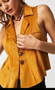 FREE PEOPLE Lacey Vegan Suede Vest - Golden Brown size s - Picture 1 of 14