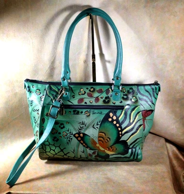 ANNA BY ANUSCHKA, NUEVO BOLSO MARIPOSA EN IMPRESIONANTE VERDE CON MARIPOSAS DE COLORES Foto 1 de 4