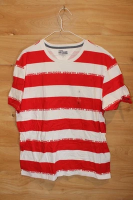 Tommy Hilfiger Denim Rojo Blanco Rayas Logo Camiseta Hombre Grande 100% Algodón Nueva con Etiquetas Foto 1 de 4