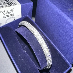 Authentic Swarovski Angelic Bangle Bracelet Silver Tone Clear Crystals NEW w/Box - Picture 1 of 15