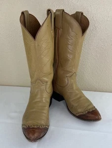 Vtg Tony Lama Cowboy Boots Lizard Wingtip Black Label Western Two Tone Wmn 6.5B - Picture 1 of 14