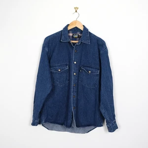 Vintage CAT Caterpillar blue thick denim long sleeve shirt size Large L - Picture 1 of 6