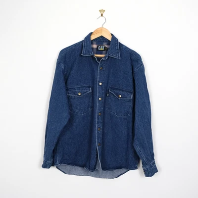 Vintage CAT Caterpillar blue thick denim long sleeve shirt size Large L - Image 1 of 4