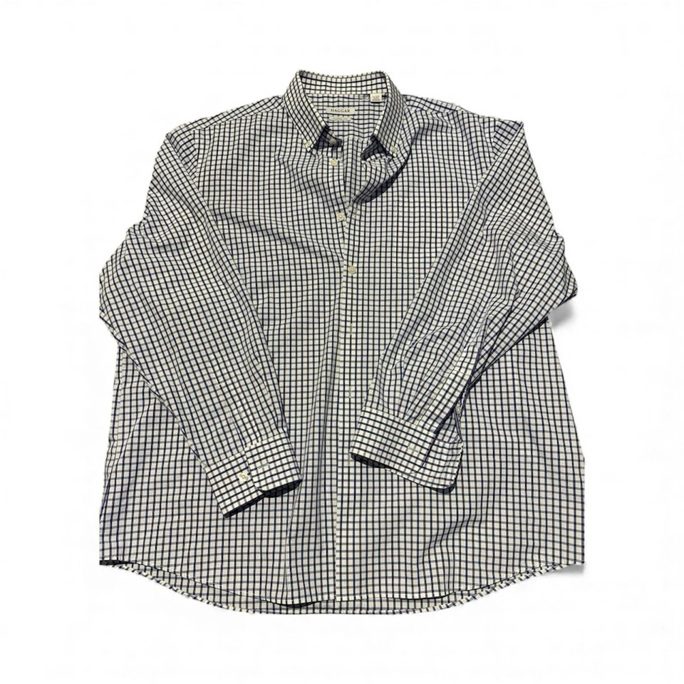 Camisa de vestir Haggar para hombre calce clásico a cuadros con botones 17-17,5 34/35 azul Foto 1 de 3