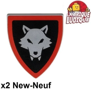 Lego 2X Triangular Shield Wolf Gray Black Red 3846PB077 - Picture 1 of 1