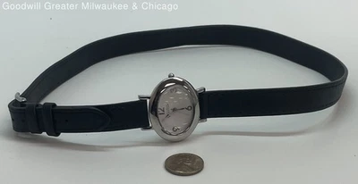 Reloj envolvente de cuero negro con esfera ovalada blanca analógico de acero inoxidable Silpada 33 g Foto 1 de 3