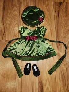 American Girl zickig Baby Urlaub Party Kleid Weihnachtsstern grün Satin Schuhe & Hut - Bild 1 von 7
