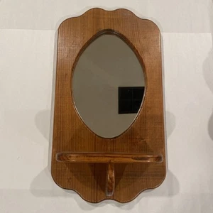 Vtg Oval Mirror Wood Display Shelf Rustic Entryway Guest Room 20"x11" - Picture 1 of 11