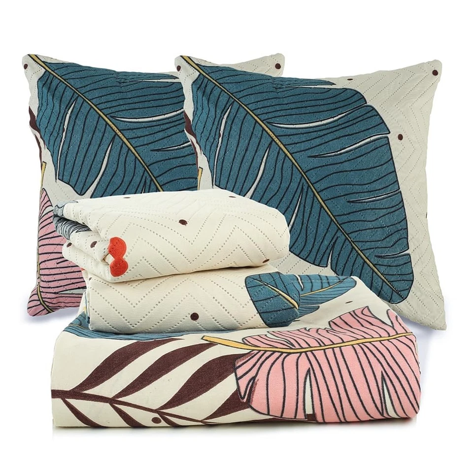 Juego de cama de 5 piezas color algodón brillo pesado - almendras (90X 100 pulgadas) Foto 1 de 4