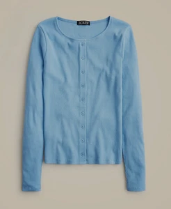 J. CREW Feinrippstrick Strickjacke Rundhals GR. MEDIUM BLAU Neu mit Etikett - Bild 1 von 2