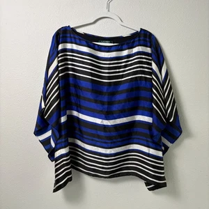 Lauren Ralph Lauren Kimono Oberteil Gr. L blau schwarz gestreift Satin gefüttert Pullover - Bild 1 von 11
