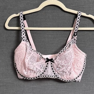 Victorias Secret Bra 34DDD Pink Lace Wicked Dream Angels Push Up Ribbon Sheer - Picture 1 of 14