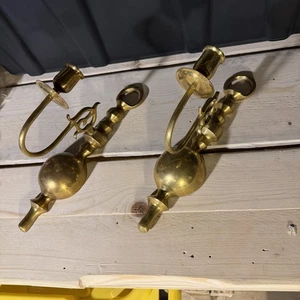 Vintage Solid Brass Wall Sconce Candle Holder Set Of Two 12'' Tall. - Picture 1 of 4