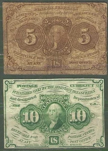 USA (Bruchwährung FR) 5 Cents 10 Cents 1862 2 Scheine sehr schön - Bild 1 von 3