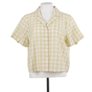 MADEWELL Camp Shirt L Green Gingham Check Cotton Linen Boxy Button Up AN990 - Picture 1 of 5