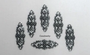 #3454 ANTIK STERLINGSILBER PLATTIERT FILIGRAN & FLORAL 2-RING VERBINDER - 6 Stück - Bild 1 von 2