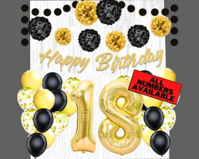 Gold & Black 18th Birthday Decorations - 40" Number Balloons & More -Boy or Girl - Image 1 of 4