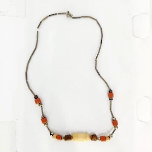 Vintage Liquid Sterling Silver Pearl Coral Bovine Bone Bead Choker Necklace 15" - Picture 1 of 5