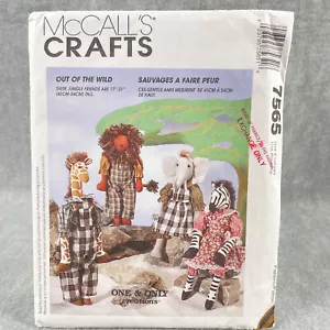 McCalls 7565 Jungle Animals in Prairie Clothes Plush Sewing Pattern Zebra Lion - Picture 1 of 6