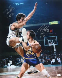 Rick Barry & Dave Cowens Signed 16x20 Photo Inscribed "HOF 91" & "HOF 1987" (JSA - Picture 1 of 3