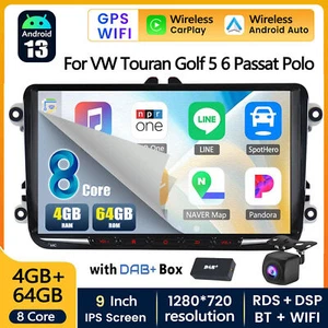 DAB+ 8-Core 4+64G Android 14 Car Stereo Radio Carplay GPS SAT For VW Passat Golf - Picture 1 of 15