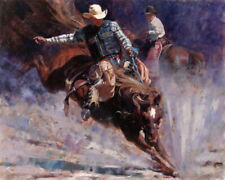 Cowboy taming horse scene Oil painting Giclee Printed on canvas P042 