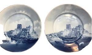 Harbor City Scene Rosenthal Delft Blue Plate Set Of 2 Made in Germany 7 11/16” - Picture 1 of 5