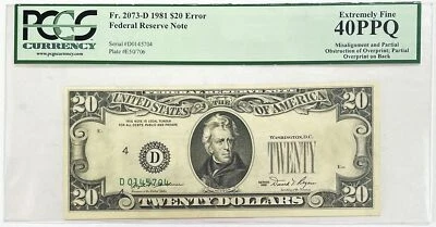1981 $20 TRIPLE ERROR OBSTRUCTION/ OVERPRINT FRN NOTE FR# 2073-D PMG XF 40 PPQ - Image 1 of 2