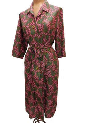 Vestido de nailon jersey de cachemira azul verde oscuro rosa años 60 con botones delanteros de Solida M/L Foto 1 de 4